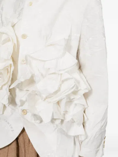 Comme Des Garçons Buttoned Ruffled Blazer In White