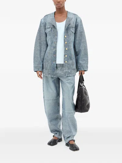 Ganni Buttoned Pocket Jacket In Blue