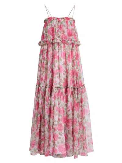 Chloé Chloe Floral Print Ruffled Silk-chiffon Maxi Dress In Multi