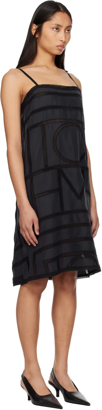 Totême Toteme Monogram Midi Dress In Silk With Embroidered Trim In Black