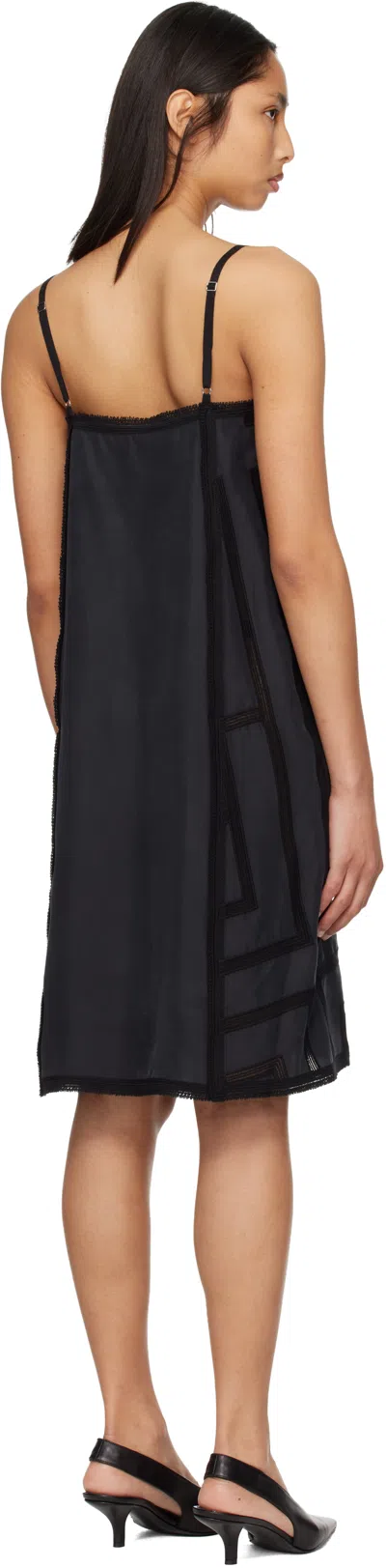 Totême Toteme Monogram Midi Dress In Silk With Embroidered Trim In Black