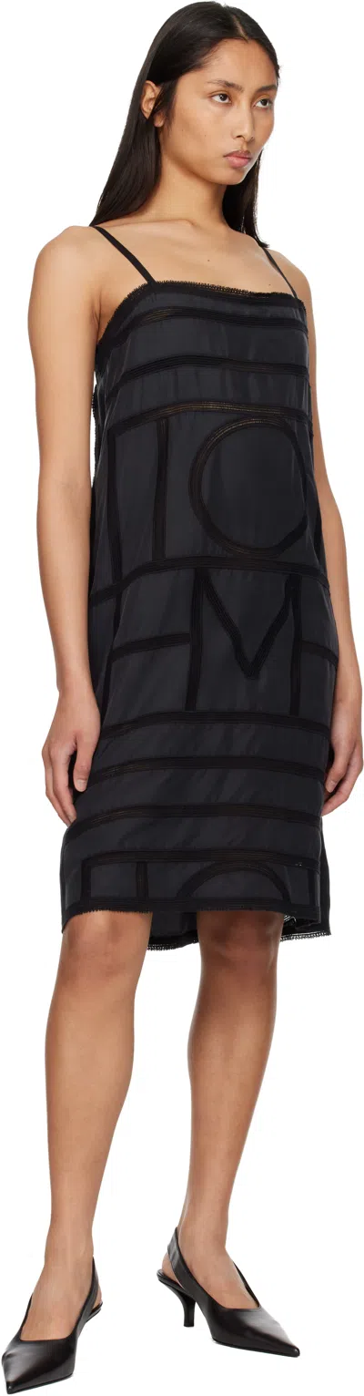 Totême Toteme Monogram Midi Dress In Silk With Embroidered Trim In Black