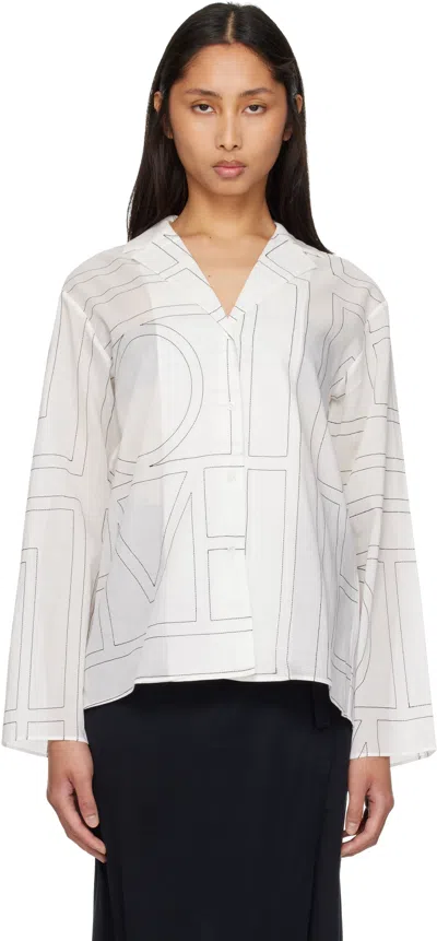 Totême Womens White Black Monogram Spread-collar Cotton-blend Shirt In Multi