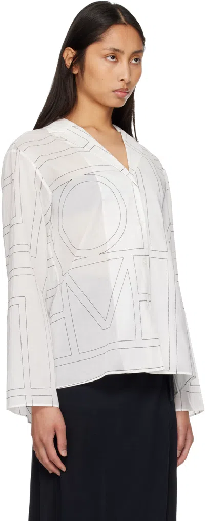Totême Womens White Black Monogram Spread-collar Cotton-blend Shirt In Multi