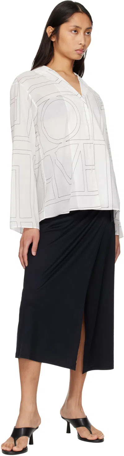 Totême Womens White Black Monogram Spread-collar Cotton-blend Shirt In Multi