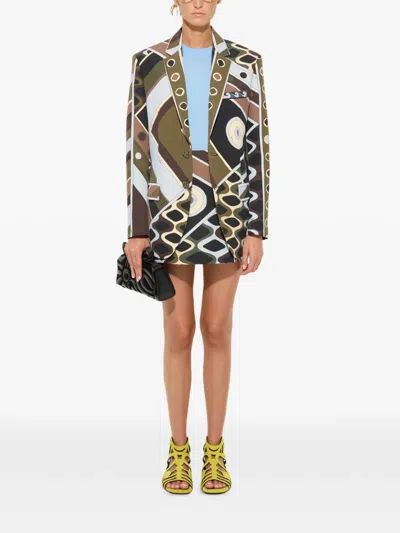 Pucci Vivara-print Oversized Jacket In Khaki Blue In Green