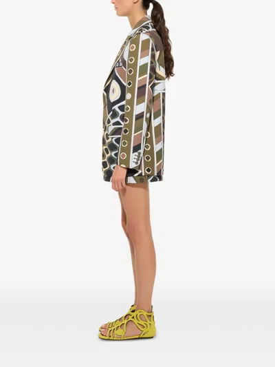 Pucci Vivara-print Oversized Jacket In Khaki Blue In Green
