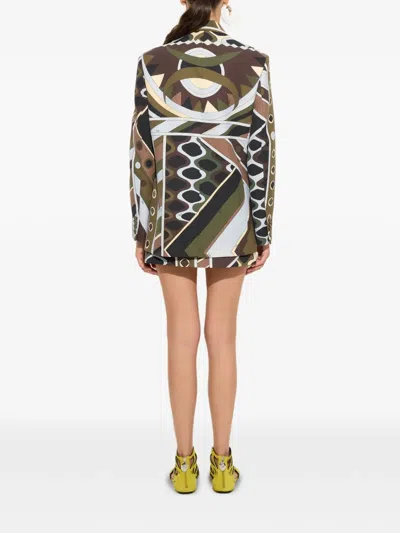 Pucci Vivara-print Oversized Jacket In Khaki Blue In Green