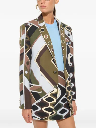 Pucci Vivara-print Oversized Jacket In Khaki Blue In Green