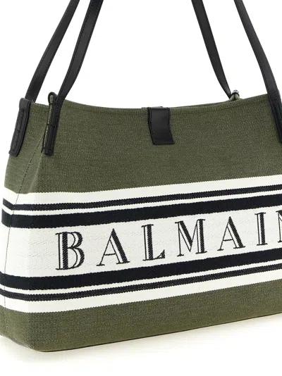 Balmain Medium Canvas And Leather Release Tote