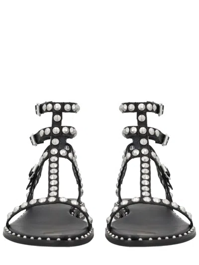 Ash Flat Sandals Three Ankle Straps Studs In Black