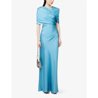 Stella Mccartney Women Light Blue Draped Satin Maxi Dress, S Luxury Dresses For Women Darveys In Blue