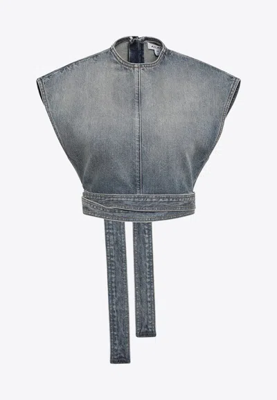 Alaïa Alaia Faded Blue Cotton Belted Top In Blue