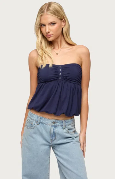 Edikted Yury Strapless Bubble Top In Blue