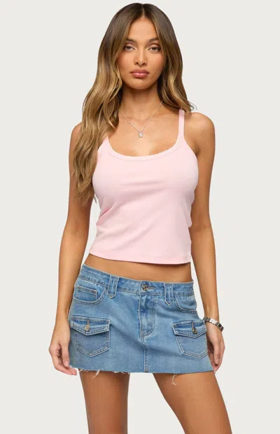 Edikted Basic Babe Stretch Cotton Crop Camisole In Pink