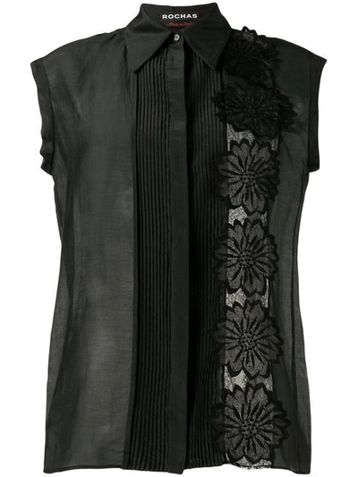 Rochas Flower Appliqué Sleeveless Shirt In Black