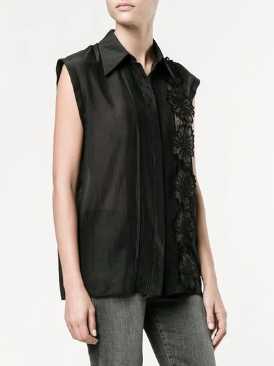Shop Rochas Flower Appliqué Sleeveless Shirt In Black