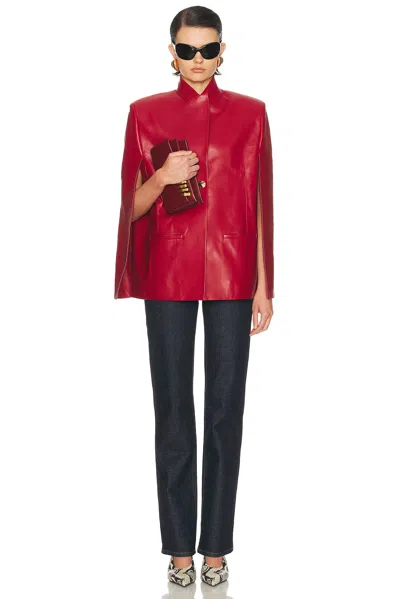 Khaite Dolso Single-breasted Leather Cape Jacket In Red