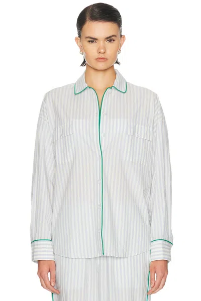 Lunya Airy Cotton Piped Button Down Shirt In White