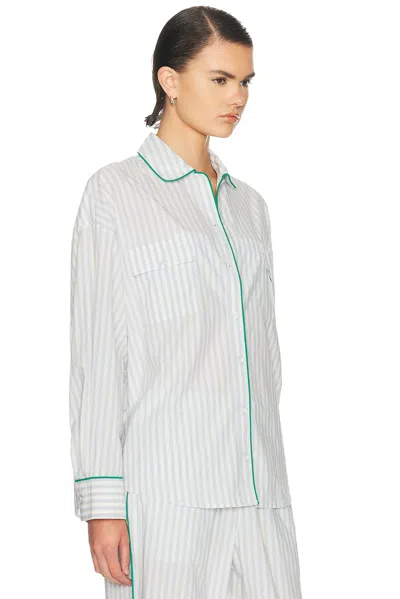 Lunya Airy Cotton Piped Button Down Shirt In White