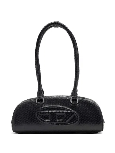 Diesel Elongated Bowling Dome Shoulder Bag In Smooth Black Leather