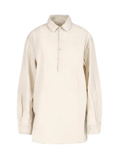 Daniela Gregis Buttoned Cuff Crinkled Long Sleeve Jacket In Sand