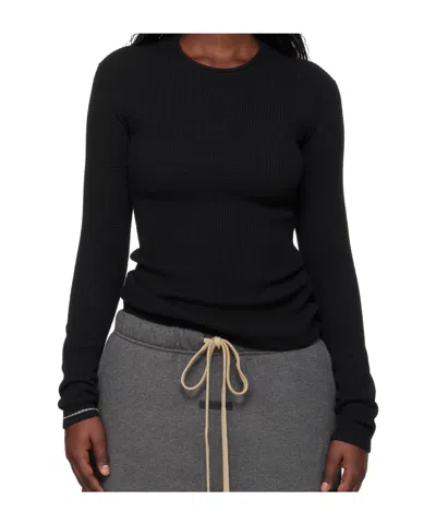 Essentials Black Soft Rib Long Sleeve T-shirt In Black
