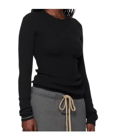Essentials Black Soft Rib Long Sleeve T-shirt In Black