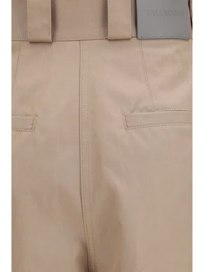 Balenciaga High Waist Pants Wide Leg Belt Loops In Neutral