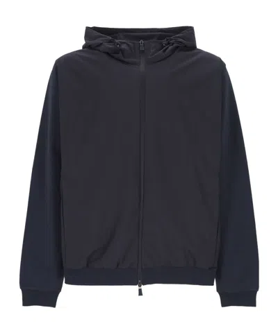 Herno Hooded Zip Blue White Polyester Jacket In Black