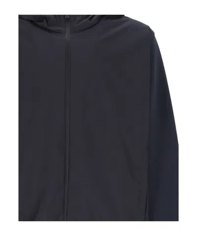 Herno Hooded Zip Blue White Polyester Jacket In Black
