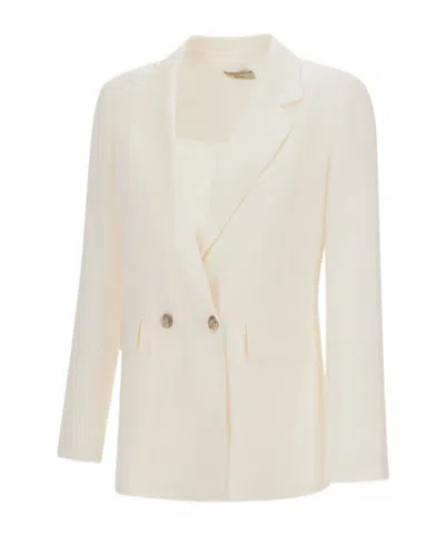 Herno Double-breasted Linen Blazer In Neutral