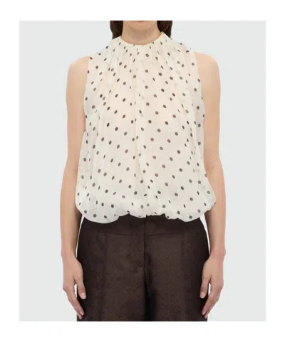 Msgm Polka Dot Sleeveless Blouse In Neutral