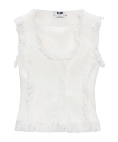 Msgm Ruffled Fringed Blouse In White