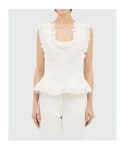 Msgm Ruffled Fringed Blouse In White