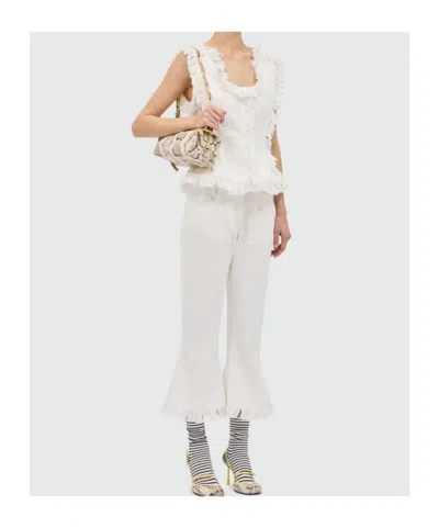Msgm Ruffled Fringed Blouse In White
