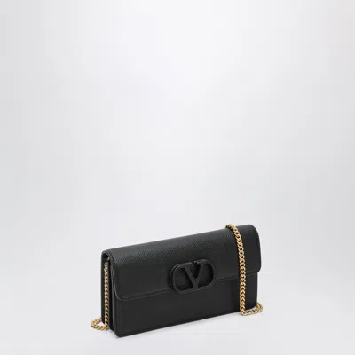 Valentino Garavani Vlogo Signature Grainy Calfskin Wallet With Chain Woman Black Uni In Black