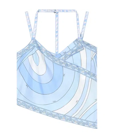 Pucci Printed Asymmetric Strap Top In Blue