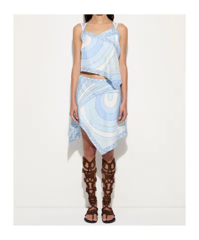 Pucci Printed Asymmetric Strap Top In Blue
