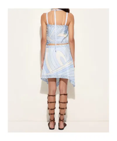 Pucci Printed Asymmetric Strap Top In Blue
