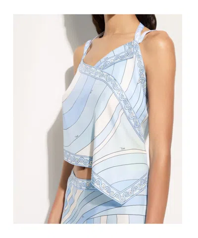 Pucci Printed Asymmetric Strap Top In Blue