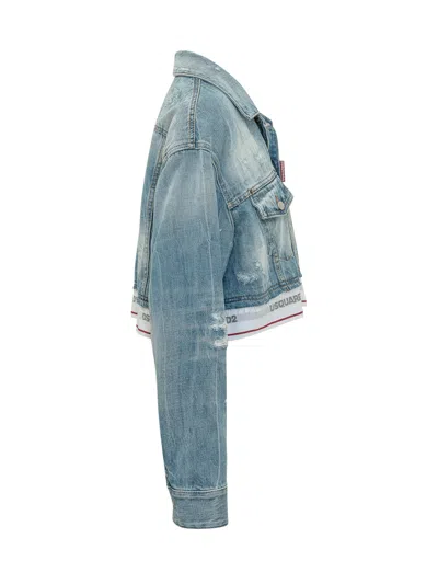 Dsquared2 Bundle Box Cropped Denim Jacket In Blue