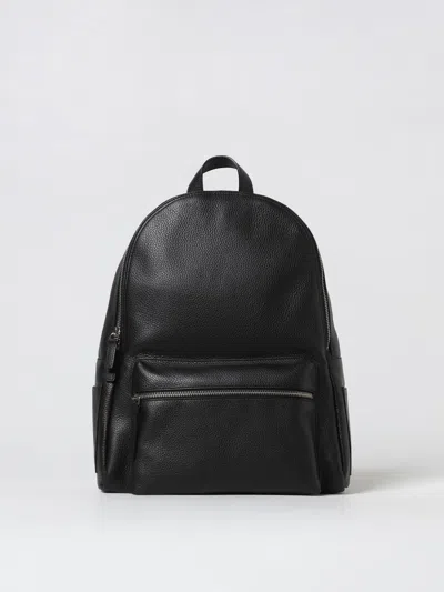 Orciani Rounded Black Pelle Backpack With Adjustable Straps In Purple
