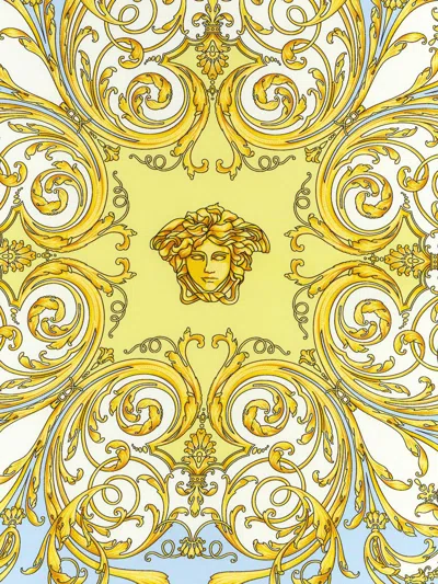 Versace Baroque Pattern Scarf Multicolor Rolled Edges In Gray