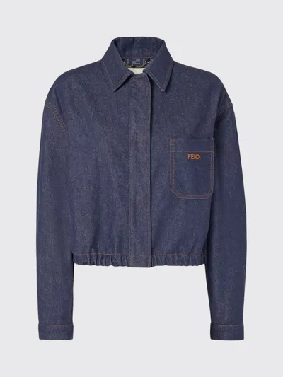 Fendi Feminine Denim Jacket With Tailored Patch Pockets In Blue
