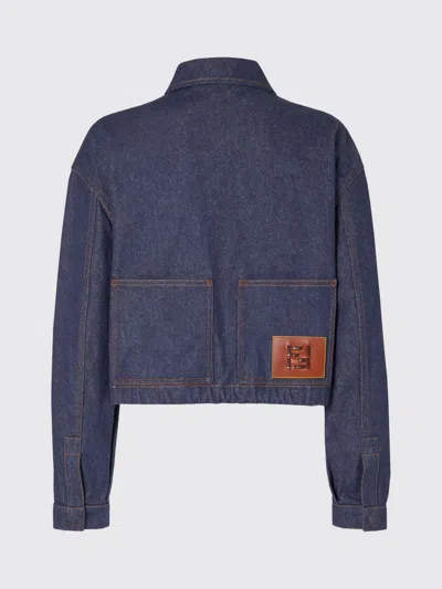 Fendi Feminine Denim Jacket With Tailored Patch Pockets In Blue
