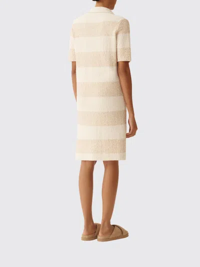 Fabiana Filippi Women Beige Stripes V Neck Midi Dress, Xl Luxury Dresses For Women Darveys In Brown