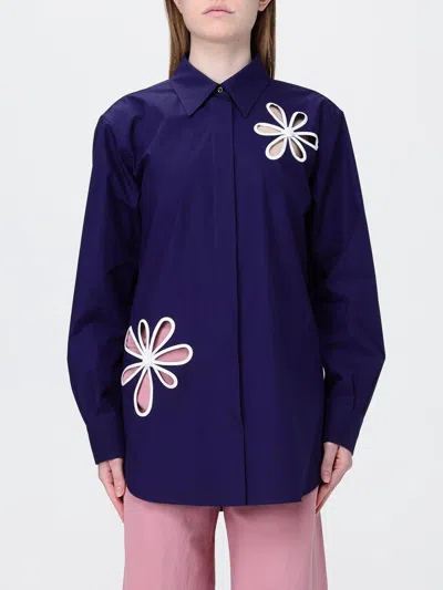 Fendi Poplin Shirt With Cut-out Details In Blue