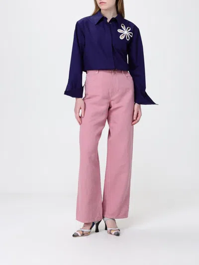 Fendi Poplin Shirt With Cut-out Details In Blue