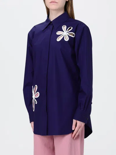 Fendi Poplin Shirt With Cut-out Details In Blue
